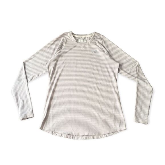 🔃New Balance Running Gray Striped Crewneck Longsleeve Shirt - Picture 1 of 6